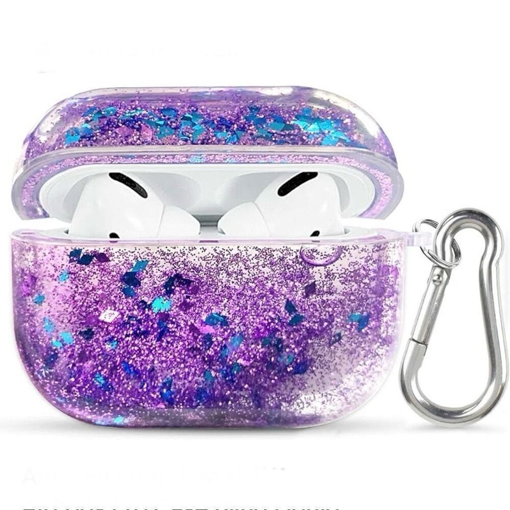 NWT Clear case cover Apple AirPods Pro Purple Glitter cable port Anti shock